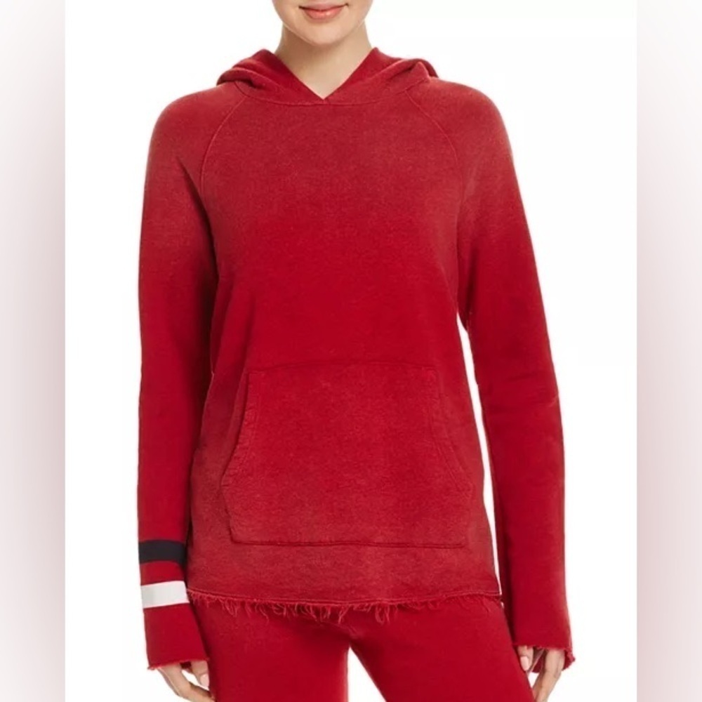 Sundry Raw Hem Bell Sleeve Hooded Sweatshirt